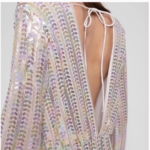 NWT Anthropologie Maxi dress Sequin Metallic boho beach wedding glam bridal M/L - Picture 2 of 16